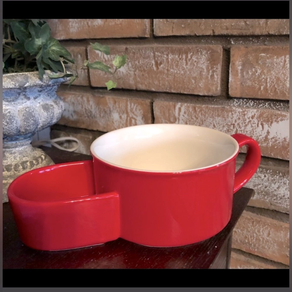 Red Ceramic Soup and Crackers Bowl